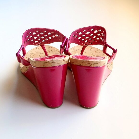 Coach Brookk Fuchsia Pink Patent Leather Thong Slip On Wedge Heel Mule Sandals - Picture 6 of 16